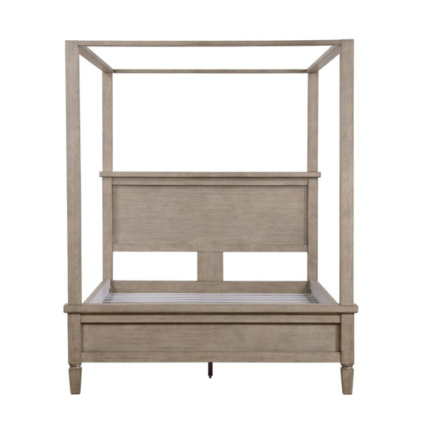 English Elm Eastern King Canopy Bed Set Gray Oak Veneer Five Piece Transitional Bedroom Suite B011S04754