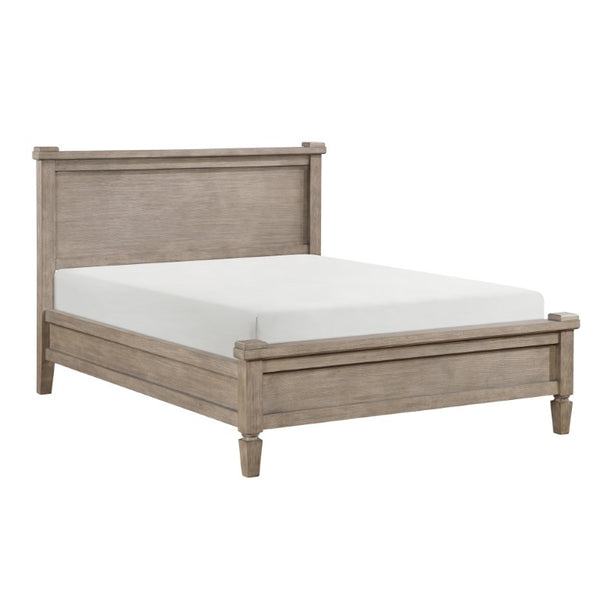 English Elm Eastern King Canopy Bed Set Gray Oak Veneer Five Piece Transitional Bedroom Suite B011S04754