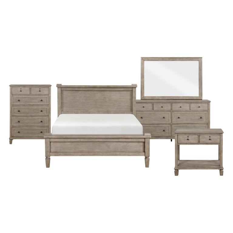 English Elm California King Canopy Bedroom Set Oak Veneer Gray Finish Transitional Five Piece B011S04756