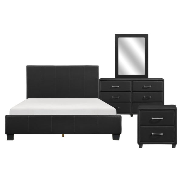 English Elm Full Faux Leather Bedroom Set Four Piece Urban Style with Dresser Mirror and Nightstand B011S04777