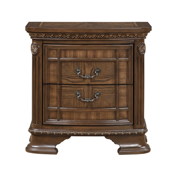 English Elm Eastern King Sleigh Bedroom Set Tufted Faux Leather Carved Wood Dark Brown 4 Piece B011S04781