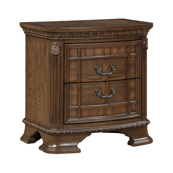 English Elm Eastern King Sleigh Bedroom Set Tufted Faux Leather Carved Wood Dark Brown 4 Piece B011S04781