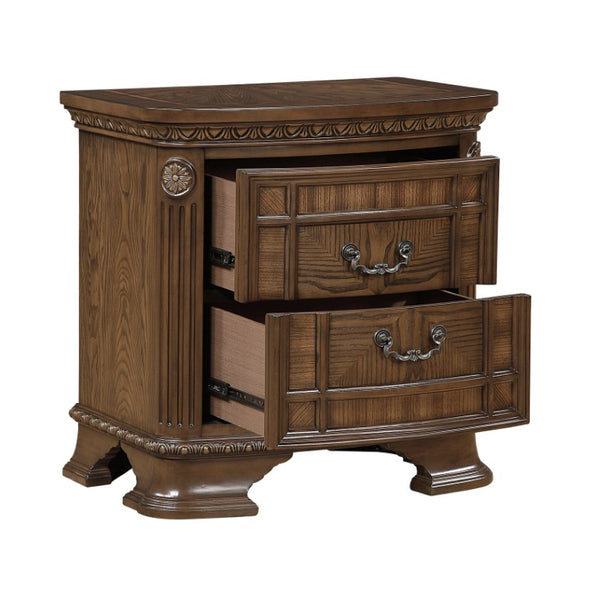 English Elm Eastern King Sleigh Bedroom Set Tufted Faux Leather Carved Wood Dark Brown 4 Piece B011S04781