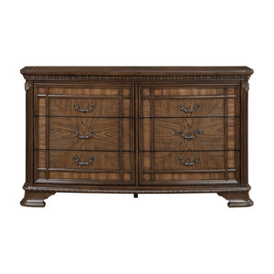English Elm Eastern King Sleigh Bedroom Set Tufted Faux Leather Carved Wood Dark Brown 4 Piece B011S04781