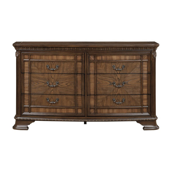 English Elm Eastern King Sleigh Bedroom Set Tufted Faux Leather Carved Wood Dark Brown 4 Piece B011S04781