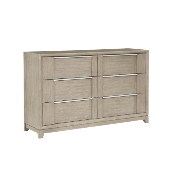 English Elm Eastern King Bedroom Set with Ash Veneer Dresser Mirror and Nightstand in Gray B011S04809