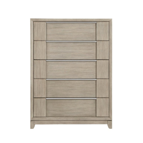 English Elm California King Bedroom Set Five Piece Ash Veneer Gray Upholstered Storage Bed B011S04812