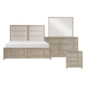 English Elm Queen Bedroom Set with Ash Veneer Dresser Mirror and Nightstand in Light Gray B011S04813