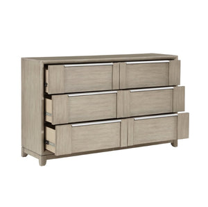 English Elm Queen Bedroom Set with Ash Veneer Dresser Mirror and Nightstand in Light Gray B011S04813