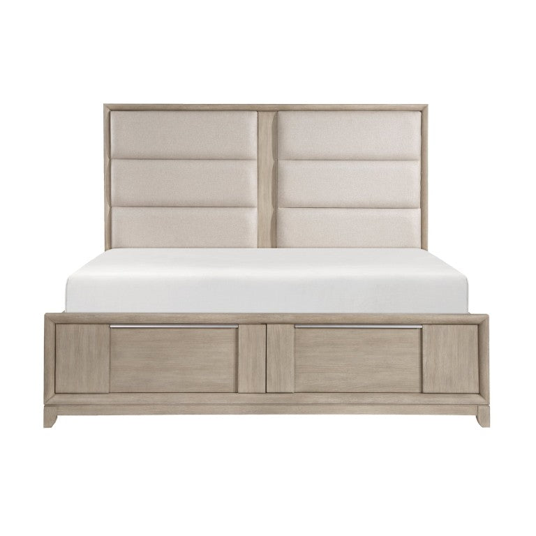 English Elm Queen Bedroom Set with Ash Veneer Dresser Mirror and Nightstand in Light Gray B011S04813