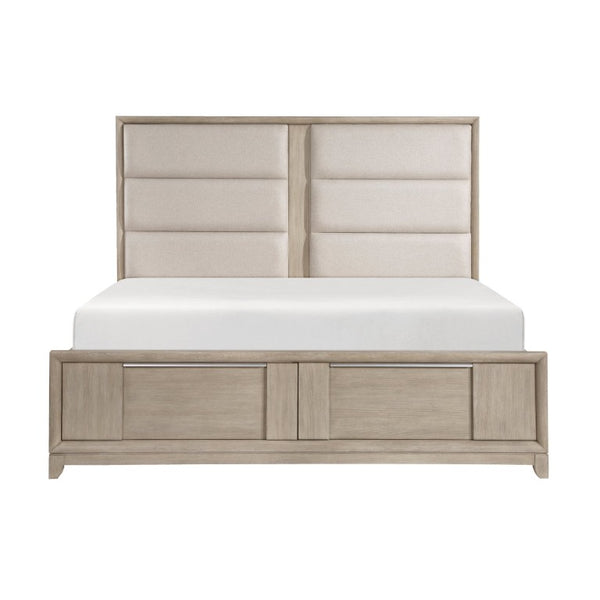 English Elm Queen Bedroom Set with Ash Veneer Dresser Mirror and Nightstand in Light Gray B011S04813