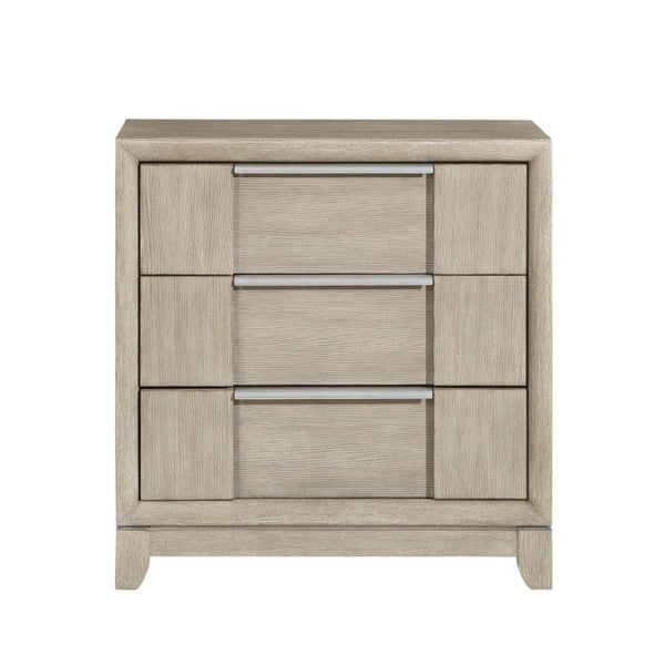 English Elm Queen Bedroom Set with Ash Veneer Dresser Mirror and Nightstand in Light Gray B011S04813