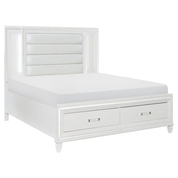 English Elm Queen Bedroom Set with LED Headboard Mirrored Trim and Hollywood Regency Glam Finish B011S04858