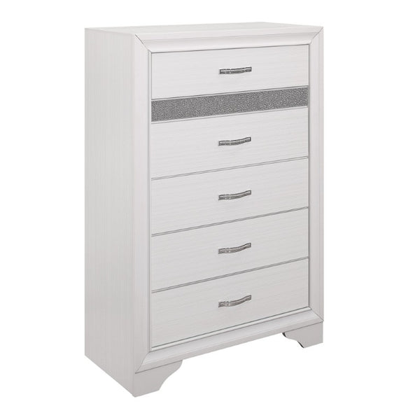 English Elm Queen Glam 5 Piece Bedroom Suite White Faux Leather Tufted Headboard Storage Set B011S04863