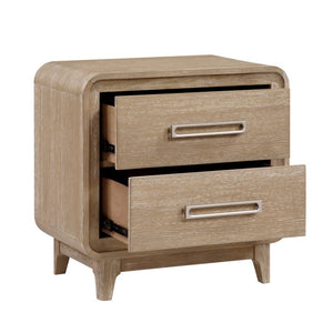 English Elm California King Bedroom Set Oak Veneer Chenille Upholstered Bed with Dresser Mirror Nightstand B011S04866