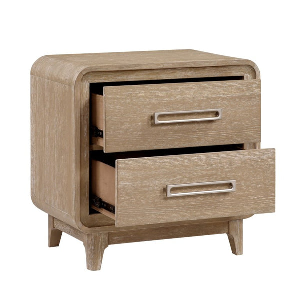English Elm California King Bedroom Set Oak Veneer Chenille Upholstered Bed with Dresser Mirror Nightstand B011S04866