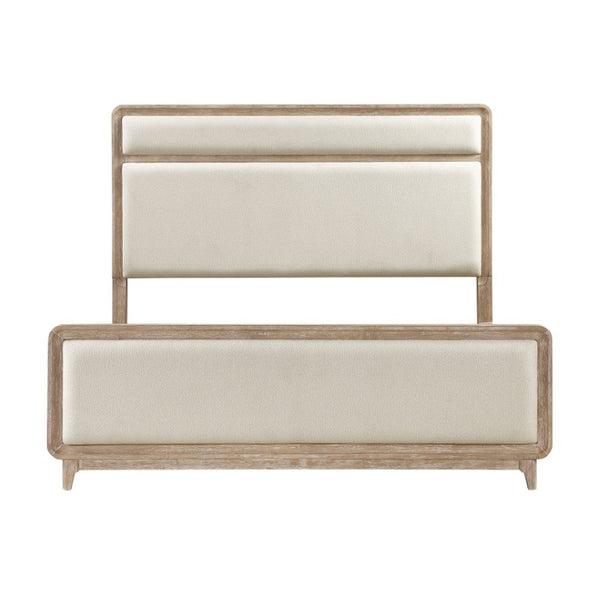 English Elm California King Bedroom Set Oak Veneer Chenille Upholstered Bed with Dresser Mirror Nightstand B011S04866