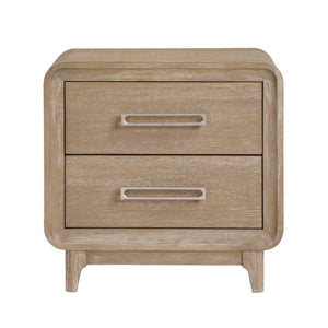 English Elm California King Bedroom Set Oak Veneer Chenille Upholstered Bed with Dresser Mirror Nightstand B011S04866
