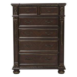 English Elm Eastern King Bedroom Set with Hand-Carved Acanthus Details in Dark Cherry Finish B011S04889