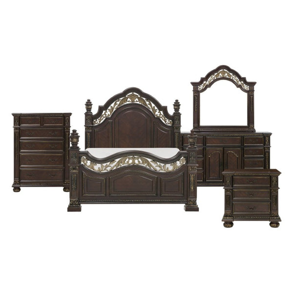 English Elm California King Bedroom Set Five Piece Old World Cherry Carved Wood Master Suite B011S04891