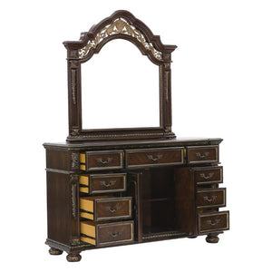 English Elm California King Bedroom Set Five Piece Old World Cherry Carved Wood Master Suite B011S04891