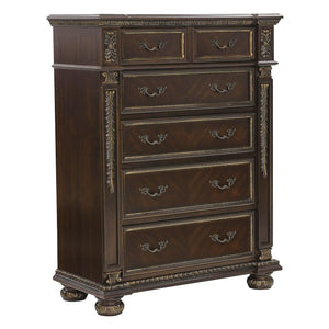English Elm California King Bedroom Set Five Piece Old World Cherry Carved Wood Master Suite B011S04891
