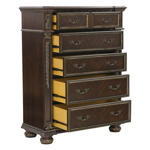 English Elm California King Bedroom Set Five Piece Old World Cherry Carved Wood Master Suite B011S04891