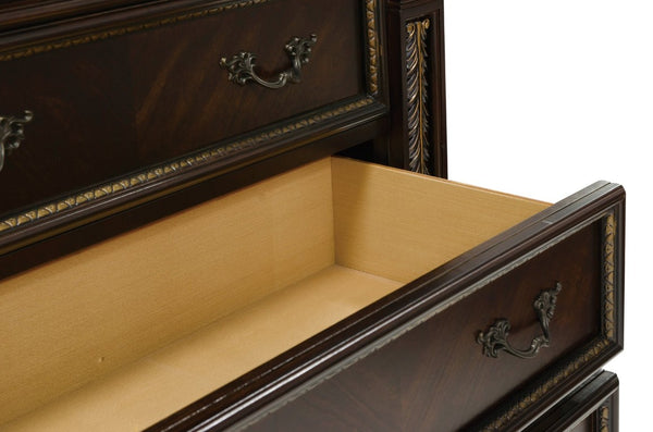 English Elm California King Bedroom Set Five Piece Old World Cherry Carved Wood Master Suite B011S04891