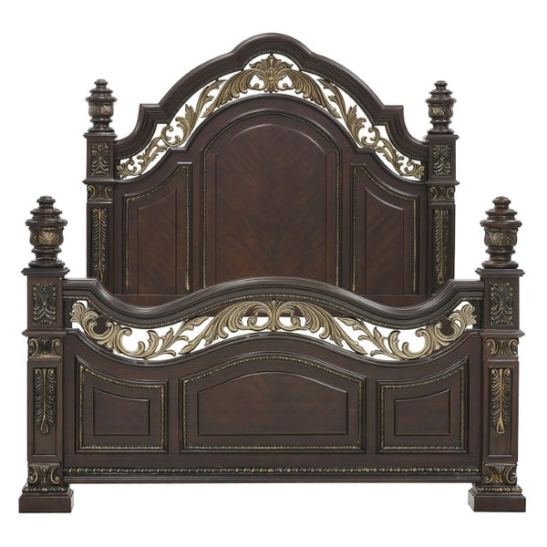 English Elm California King Bedroom Set Five Piece Old World Cherry Carved Wood Master Suite B011S04891