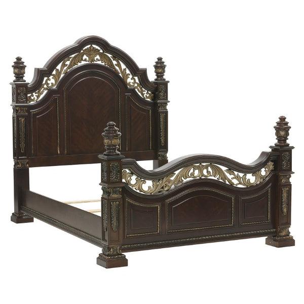 English Elm California King Bedroom Set Five Piece Old World Cherry Carved Wood Master Suite B011S04891