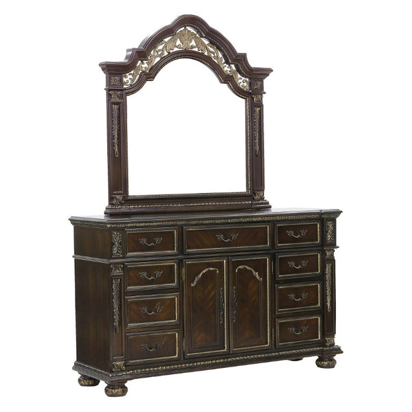 English Elm Queen Bedroom Set Old World Cherry Wood Carved Ornamental 4 Piece Master Suite B011S04892