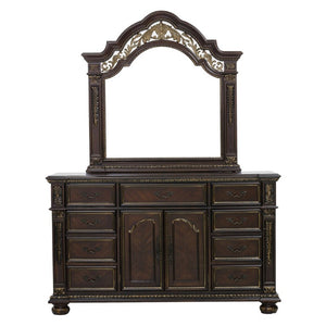 English Elm Queen Bedroom Set Old World Cherry Wood Carved Ornamental 4 Piece Master Suite B011S04892