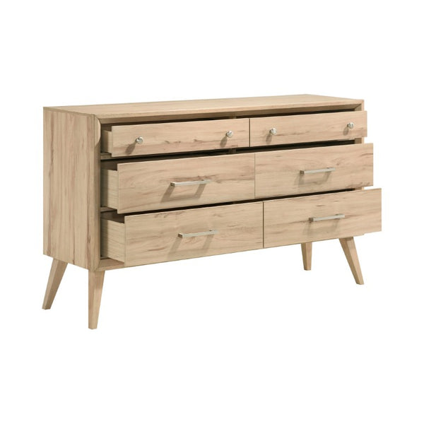 English Elm Queen Bed Set Five Piece Mid-Century Modern Suite with Natural Oak Melamine Finish B011S04899