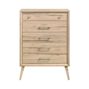 English Elm Queen Bed Set Five Piece Mid-Century Modern Suite with Natural Oak Melamine Finish B011S04899