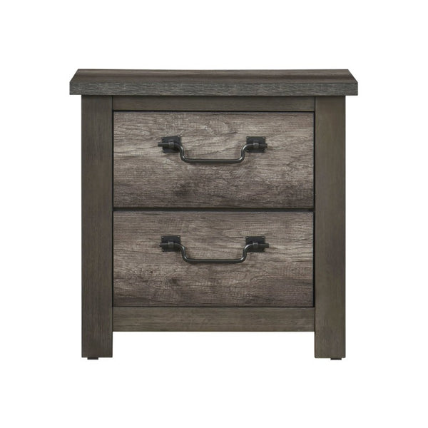 English Elm Queen Bedroom Set with Dresser Mirror and Nightstand in Rustic Industrial Gray B011S04902