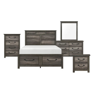 English Elm Queen Bedroom Set Five Piece Gray Melamine Rustic Industrial Suite with Gunmetal Hardware B011S04903