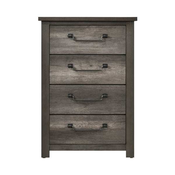 English Elm Queen Bedroom Set Five Piece Gray Melamine Rustic Industrial Suite with Gunmetal Hardware B011S04903