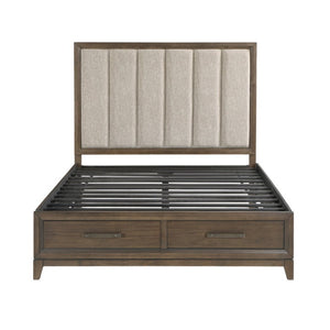 English Elm Eastern King 5 Piece Bedroom Suite Walnut Veneer Tufted Chenille Headboard Set B011S04915