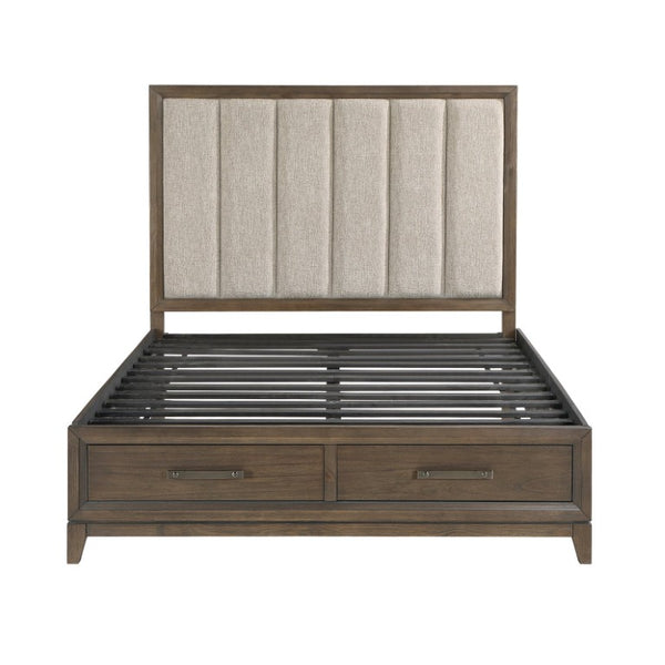 English Elm Eastern King 5 Piece Bedroom Suite Walnut Veneer Tufted Chenille Headboard Set B011S04915