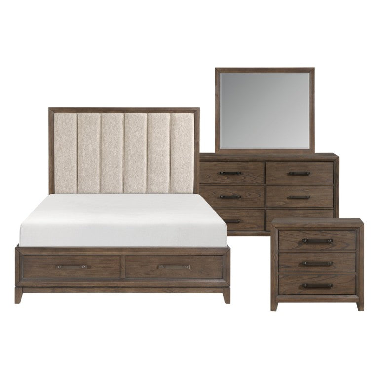English Elm California King Bedroom Set Walnut Veneer Channel Tufted Chenille Headboard 4 Piece B011S04916