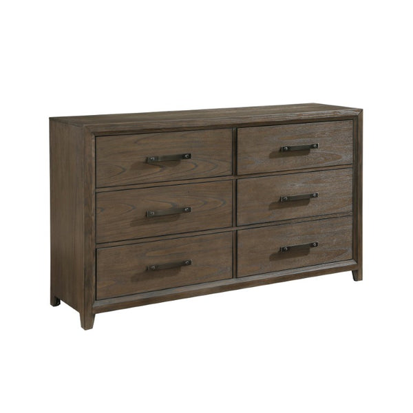 English Elm California King Bedroom Set Walnut Veneer Chenille Headboard and Matching Storage Pieces B011S04917