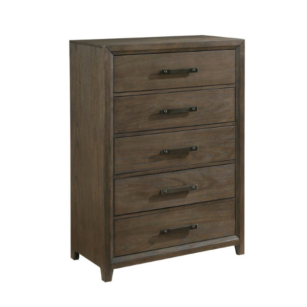 English Elm California King Bedroom Set Walnut Veneer Chenille Headboard and Matching Storage Pieces B011S04917
