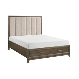 English Elm California King Bedroom Set Walnut Veneer Chenille Headboard and Matching Storage Pieces B011S04917