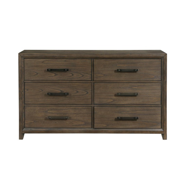 English Elm Queen Bedroom Set 5 Piece Mindy Veneer Dark Walnut Tufted Chenille Headboard Suite B011S04919