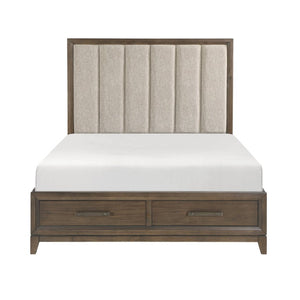 English Elm Queen Bedroom Set 5 Piece Mindy Veneer Dark Walnut Tufted Chenille Headboard Suite B011S04919