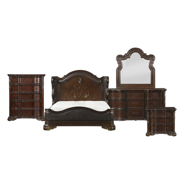 English Elm Eastern King 5 Piece Bedroom Set Cherry Veneer Carved Traditional Suite B011S04921