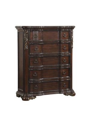 English Elm Queen Bedroom Set Five Piece Traditional Cherry Veneer with Carved Scrollwork Detail B011S04925
