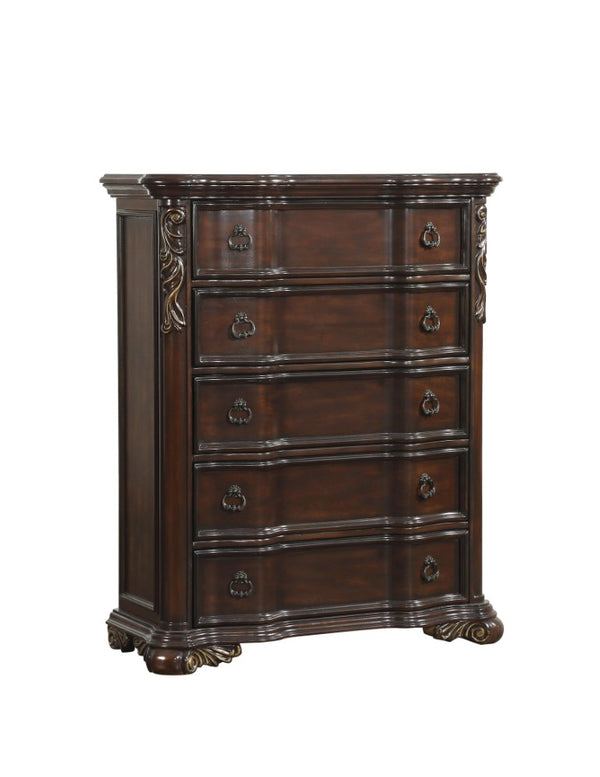 English Elm Queen Bedroom Set Five Piece Traditional Cherry Veneer with Carved Scrollwork Detail B011S04925