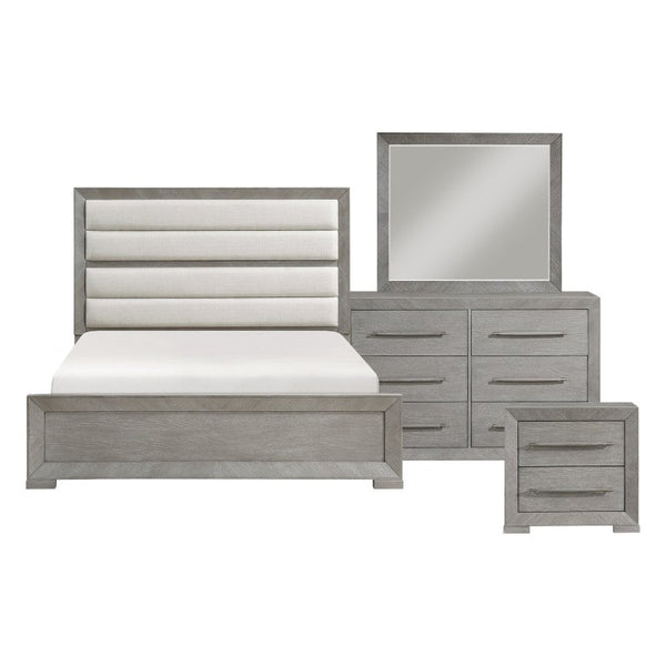 English Elm Eastern King 4 Piece Bedroom Set Gray Oak Veneer Upholstered Headboard Storage B011S04926
