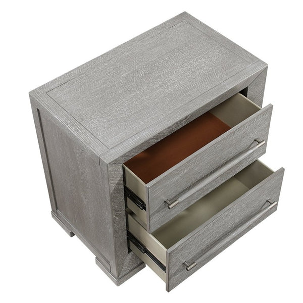 English Elm Eastern King 4 Piece Bedroom Set Gray Oak Veneer Upholstered Headboard Storage B011S04926